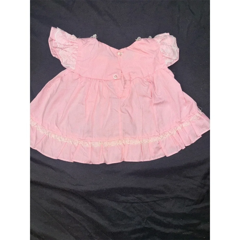 Cradle Togs Dress Baby Girls 0-3M Pink Lace Trim Floral Embroidery vintage Union